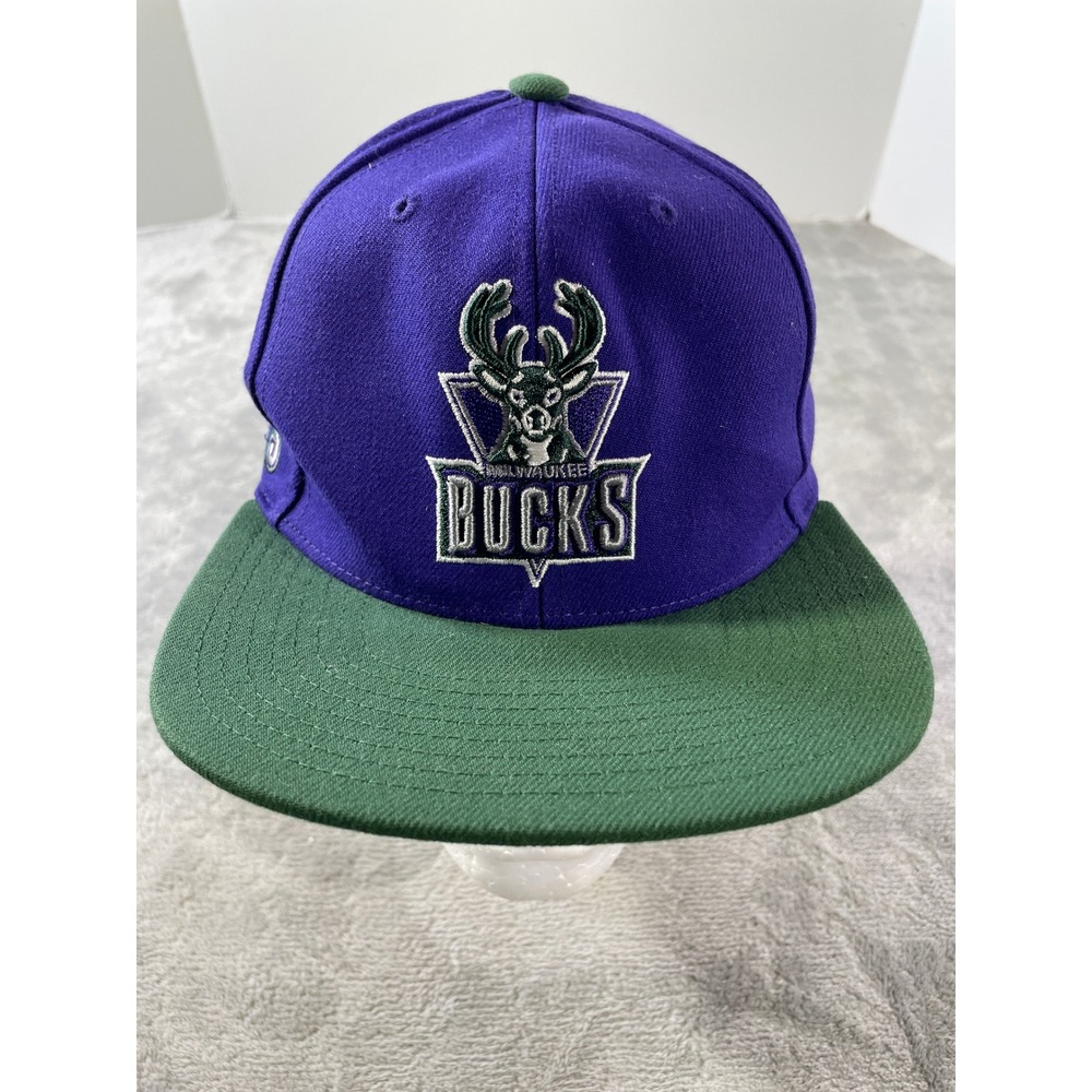 Milwaukee Bucks NBA Mitchell Ness Hat‎ Cap Snapback Purple Green Adjustable